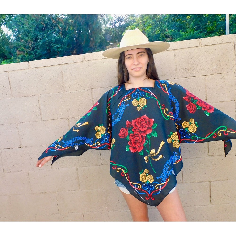 Vintage Harley Davidson Bandana Blouse rose boho 70s 1970s dress cotton top O/S